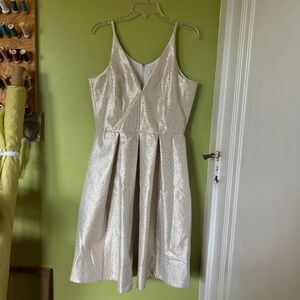 Dress The Population Colette Metallic Ivory Dress Size L